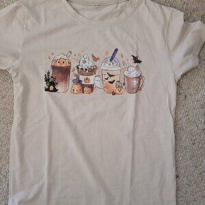 Womens brand new fall Halloween coffee latte tshirt shirt top size small